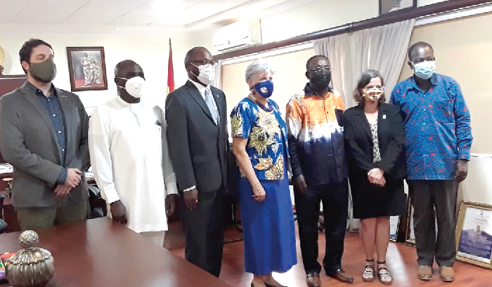 Dr Owusu Afriyie Akoto (3rd right), Minister of Food and Agriculture, and Ms Stephanie Sullivan (middle), the US Ambassador to Ghana, with some staff of the ministry and the embassy