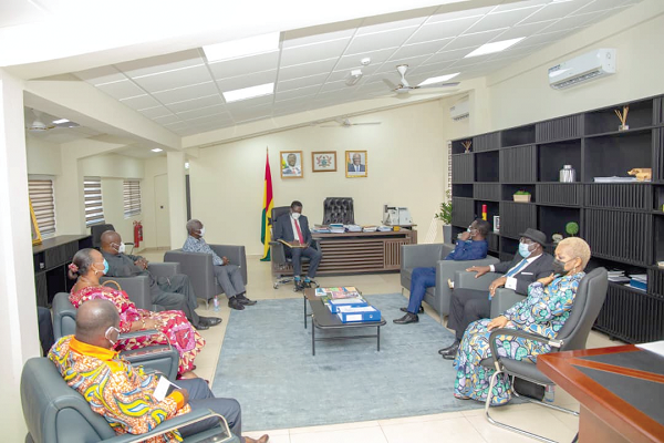 Dr Yaw Osei Adutwum (middle), Minister of Education, holding discussions with some former education ministers in Accra