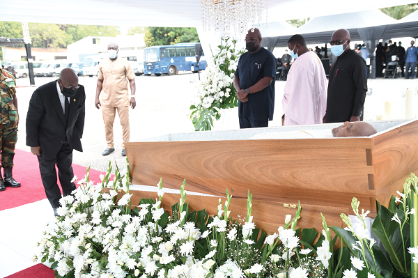 President Nana Addo Dankwa Akufo-Addo (left) paying his last respects to the late Dr Emmanuel Evans-Anfom. Picture: EBOW HANSON