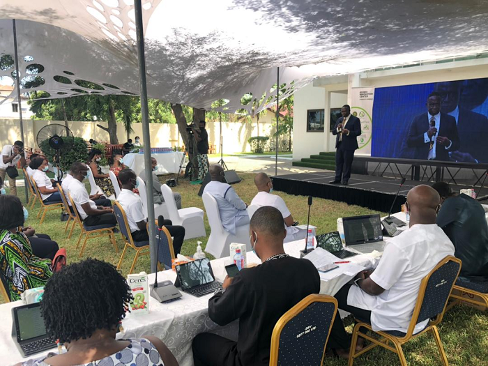 A Senior Vice President and Head of Ghana Business Unit of the Kosmos Energy Ghana, Mr Joe Mensah speaking with the AgriTechies