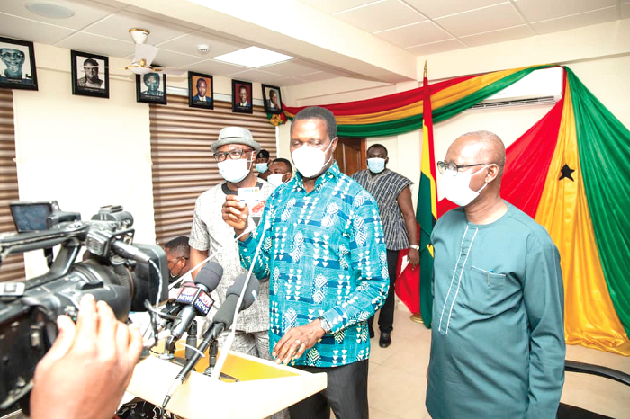  Dr Yaw Osei Adutwum (middle), Minister of Education, launching the Professional Teachers Licensing Policy in Accra. With him are  Dr Christian Addai-Poku (left), the Registrar of the NTC, and Prof. Kwasi Opoku-Amankwa