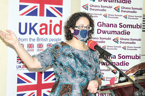 Ms Lyla Adwan-Kamara, Team Leader, Ghana Somubi Dwumadie, speaking at the press briefing on Evidence and Effectiveness Grants for Mental Health and Disability Inclusion. Picture: Maxwell Ocloo
