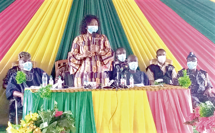 Mrs Justina Marigold Assan, Central Regional Minister, addressing the workers