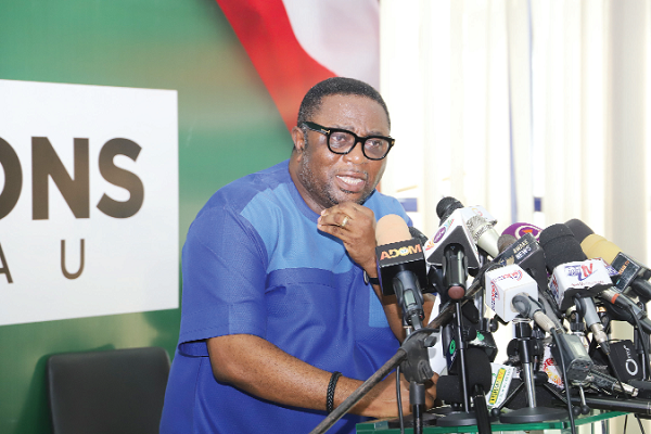  Mr Elvis Afriyie Ankrah, Director of Elections of the NDC, addressing the media at the press conference in Accra.