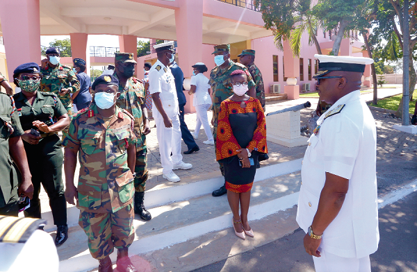  Vice Admiral Seth Amoama (right), Chief of the Defence Staff, with some participants after the opening ceremony. Picture: NII MARTEY M. BOTCHWAY