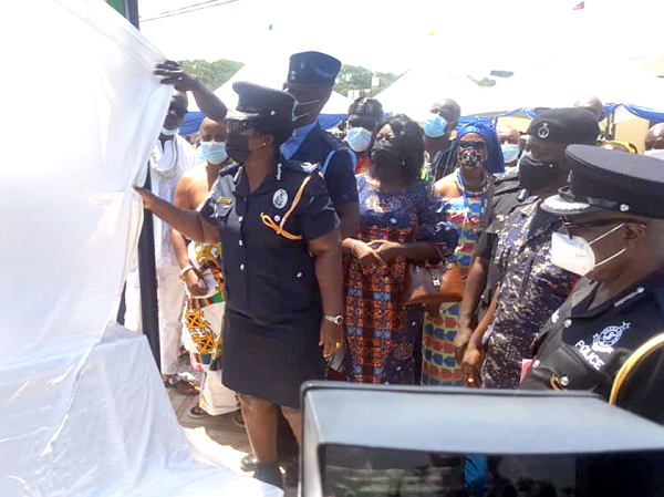 DCOP Maame Tiwa Addo-Danquah (arrowed) inaugurating one of the two buildings on behalf of the IGP