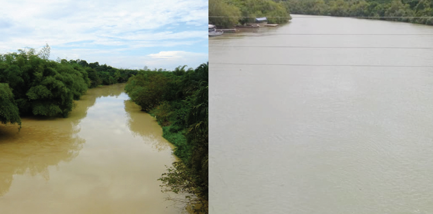 LEFT: The polluted Ankobra River before the Operation Halt team stepped up its operation. RIGHT: The state of the river currently