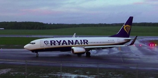 The Ryanair flight landed in Vilnius more than seven hours after its scheduled arrival time
