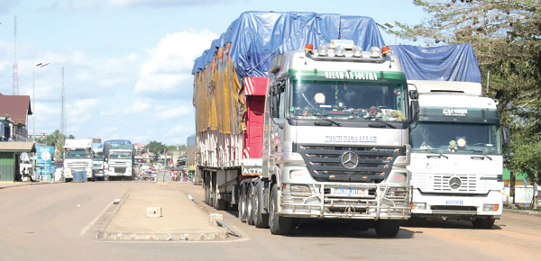 Some freezone cargoes at the border awaiting clearance at the border during the visit. Picture: DELLA RUSSEL OCLOO