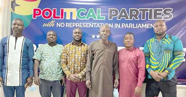 Alhaji Mohammed Frimpong (3rd right) with representatives of the smaller parties after the press conference
