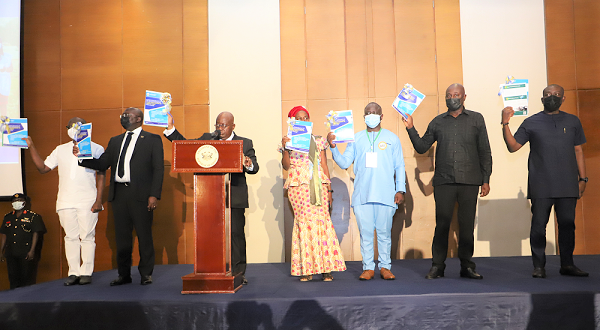 President Nana Akufo-Addo (3rd left) with Vice-President Dr Bawumia (2nd left), Mr Ken Ofori-Atta (left) Mr Kojo Oppong Nkrumah and other officials launching the 30-Day Countdown to Population Census. Picture: SAMUEL TEI ADANO