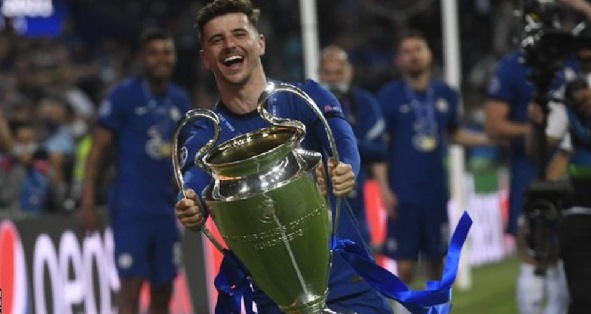 Mason Mount with the Champions League trophy