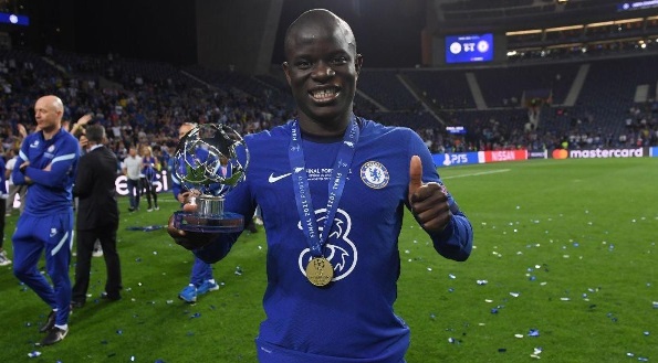 N'golo Kante with his man of the match trophy