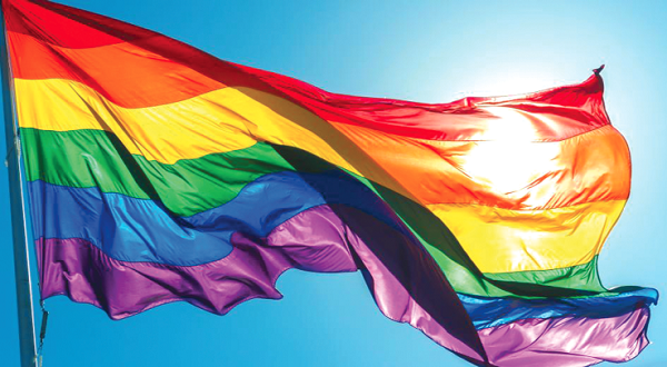 Multi-coloured flag of the gay rights movement