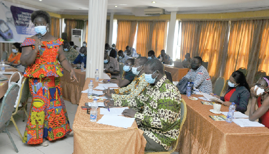 Dr. Efua Commeh (standing), acting Programmes Manager for Non-Communicable Diseases at the Ghana Health Service, addressing the seminar