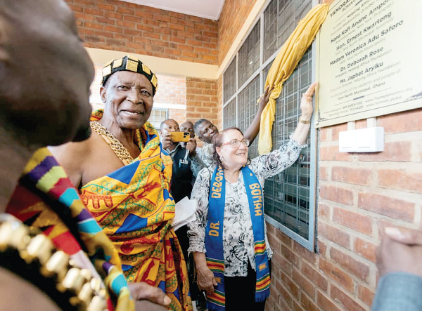 Dr Deborah Rose (right), President of Helping Africa Foundation, with some chiefs at the inauguration of one of the ICT facilities