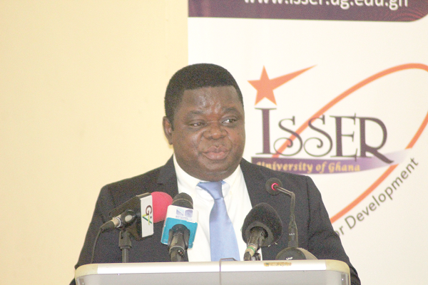 Prof Peter Quartey, Director of ISSER, presenting a review report of the 2021 quarter three economic performance. Picture: Patrick Dickson