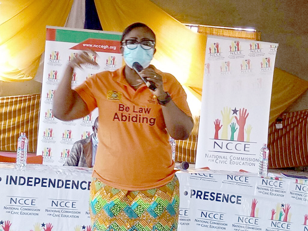 Mrs Lucille Hewlett Annan, Greater Accra Regional Director of the National Commission for Civic Education,  speaking at the event