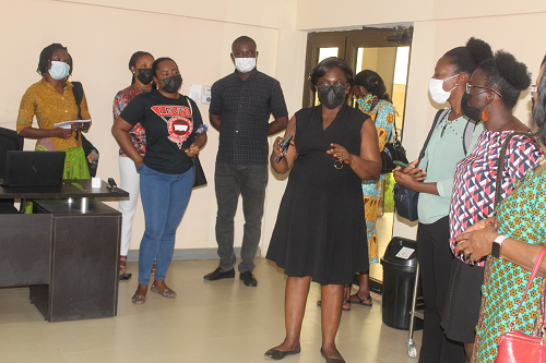 Head of Clinical Science Department of the Navrongo Health Research Centre, Dr Nana Akosua Ansah, explaining a point to the journalists