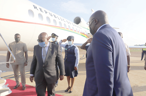 President Akufo-Addo being seen off by Vice-President Dr Bawumia at the Jubilee Lounge