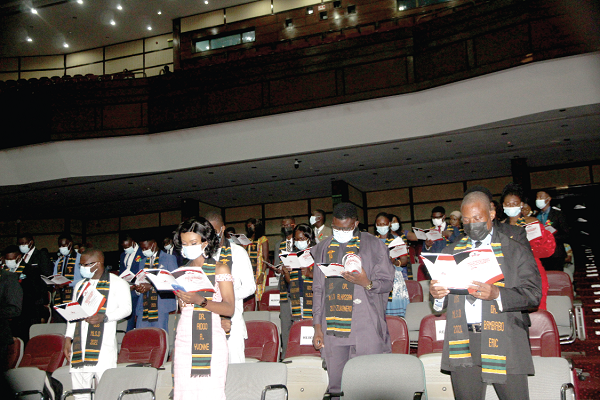 The newly qualified allied health graduates swearing an oath at the ceremony.  Picture: ESTHER ADJEI