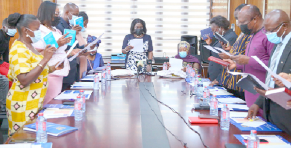 Mrs Cecilia Abena Dapaah, Caretaker Minister for Gender, Children and Social Protection, inaugurating the Human Trafficking Management Board