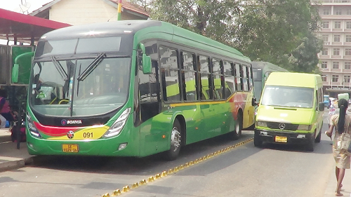 One of the designated bus stops for the Aayalolo buses at Tudu in the Central Business District in Accra
