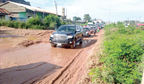 This is the main Kasoa highway overtaken by mudslide. Picture: Timothy Gobah