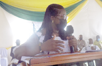 Mrs. Bernadette Addo-Dankwa, Chairperson of the South Birim Rural Bank, addressing the AGM