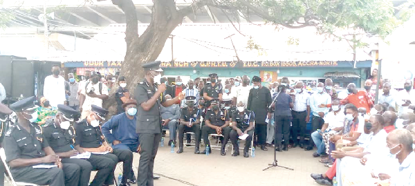Dr George Akuffo Dampare, the IGP, addressing the transport operators