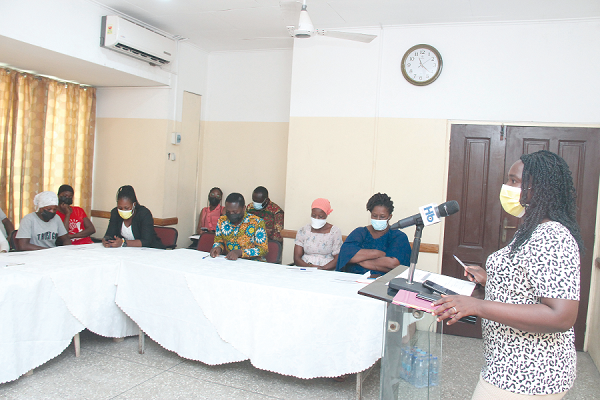 Mrs Edna Yebuah, Programmes Officer, Purim African Youth Development Platform, making a presentation at the programme in Accra. Picture: BENEDICT OBUOBI