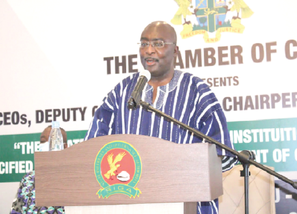 Vice-President Dr Mahamudu Bawumia addressing CEOs and members of board of directors of state-owned organisations in Nkwatia