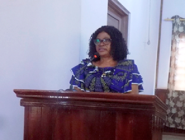 Ms Victoria Adu, Chief Executive of the Birim Central Municipal Assembly, addressing the meeting