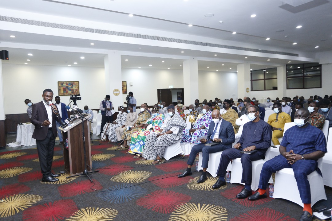 The Project Engineer, Mr Komla Ofori (standing on the poduim) presenting the feasibility report to the staholders. PIX: DELLA RUSSEL OCLOO