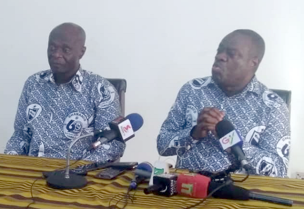  Dr Ibrahim Mohammed Awal (right), Minister of Tourism, Arts and Culture, speaking at the media briefing.  With him is Alhaji Shani Alhassan, Northern Regional Minister