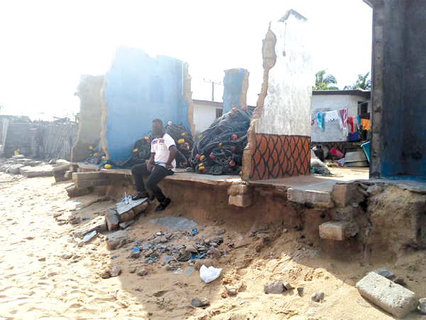 Remnants of houses affected by the waves