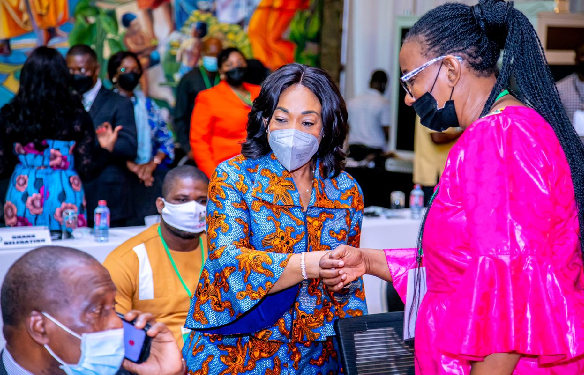 Ms. Shirley Ayorkor Botchwey (left), Minister of Foreign Affairs and Regional Integration, welcoming a delegate to the conference