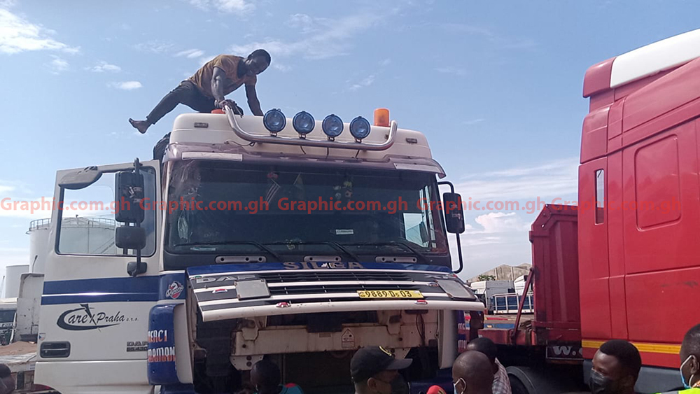 A truck with illegal additional lamps as identified by the authorities during the sensitisation exercise in Tema.  Picture: BENJAMIN XORNAM GLOVER 