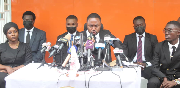 Mr. Wonder Victor Kutor (middle), SRC President of the Ghana School of Law, addressing the press. With him include Mrs. Fauziya Tijjani (left), Vice-President of the SRC
