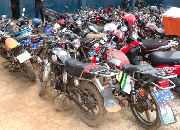Some of the impounded motorbikes in Kumasi