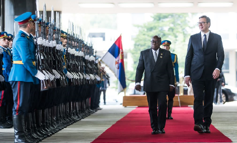 President Akufo-Addo and Mr. Aleksandar Vučić inspecting a guard of honour in Serbia