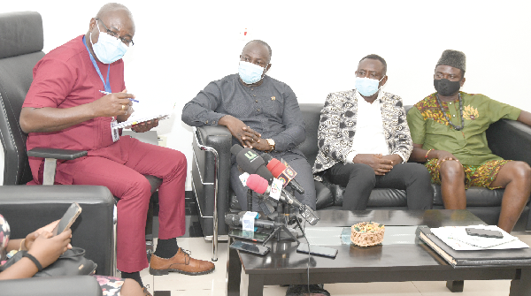 Prof. Alex Dodoo (left), Director General of GSA, addressing the delegation of the Traders Advocacy Group Ghana during their meeting. Picture: EBOW HANSON