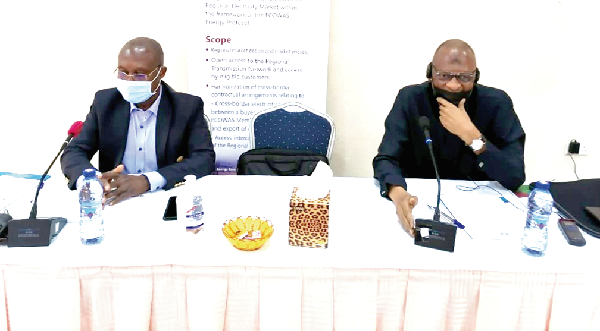 Professor Honoré Bogler (left), Chairman of the ECOWAS Regional Electricity Regulatory Authority, and Mr Baba Gana Wakil, ECOWAS Resident Representative in Ghana, at the workshop