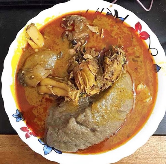 Kokonte is enjoyed with palm nut soup