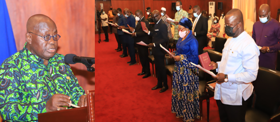 President Akufo-Addo swearing in members of the Ghana Boundary Commission Board at the Jubilee House. Picture: SAMUEL TEI ADANO