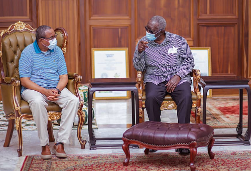 Former President John Agyekum Kufuor in an interaction with Board Chairman of AGRA H.E. Hailemariam Desalegn, who is also a former Prime Minister of Ethiopia