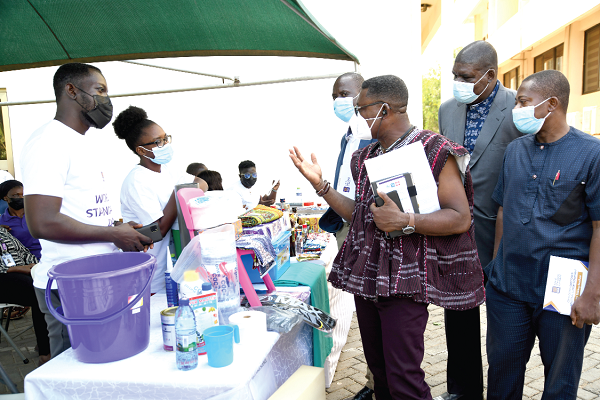  Prof. Felix Charles Mills Robertson (3rd from right), Board Chairman of the GSA, and some dignitaries inspecting items on exhibition at the event. Picture: EBOW HANSON