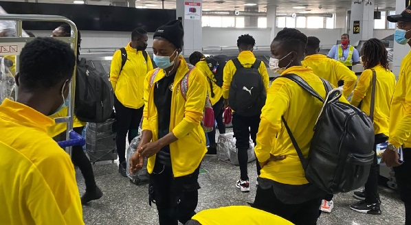 Players of the Black Queens arriving in Nigeria