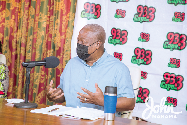  Former President Mahama stressing a point during the interview on Cape 93.3 FM