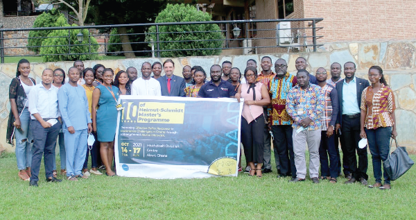  Mr Daniel Krull (arrowed), the German Ambassador to Ghana, with members of the DAAD Helmut-Schmidt Scholarship Alumni  